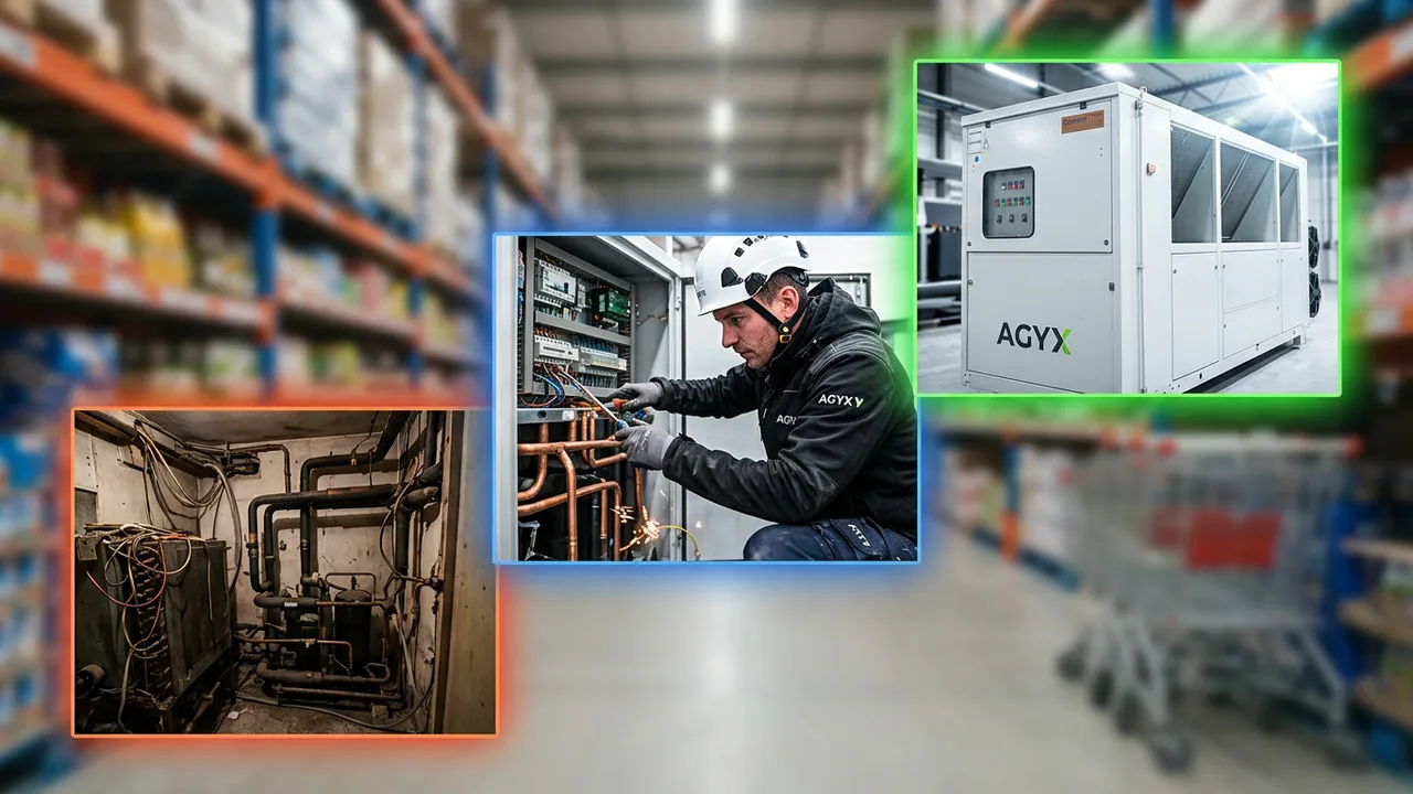 Remplacement du groupe froid d'un supermarché par AGYX, grutage sur le toit
